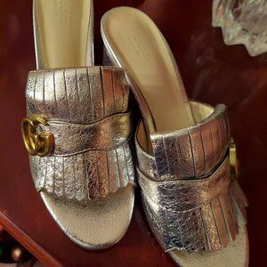Gucci Women Mid-Heel Slide 75mm Heel-Silver